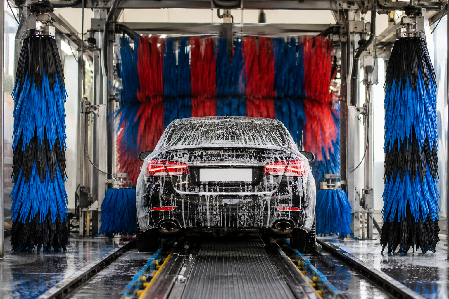 Vehicle inside an automatic tunnel car wash