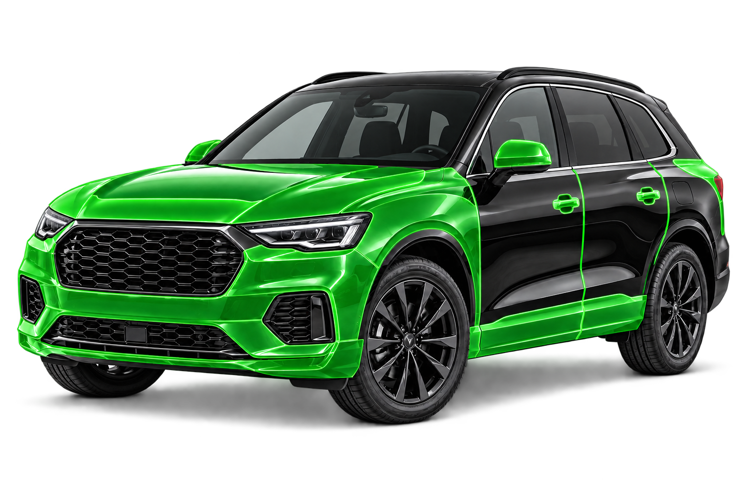 Vehicle showing common paint protection film impact zones